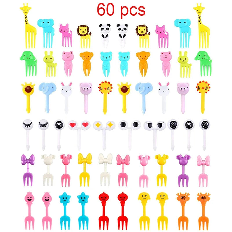 Mini Fruit Forks For Children Kids Cute Animal Food Picks Snack Toothpicks With Vegetable Cutter Set Silicone Lunch Box Dividers