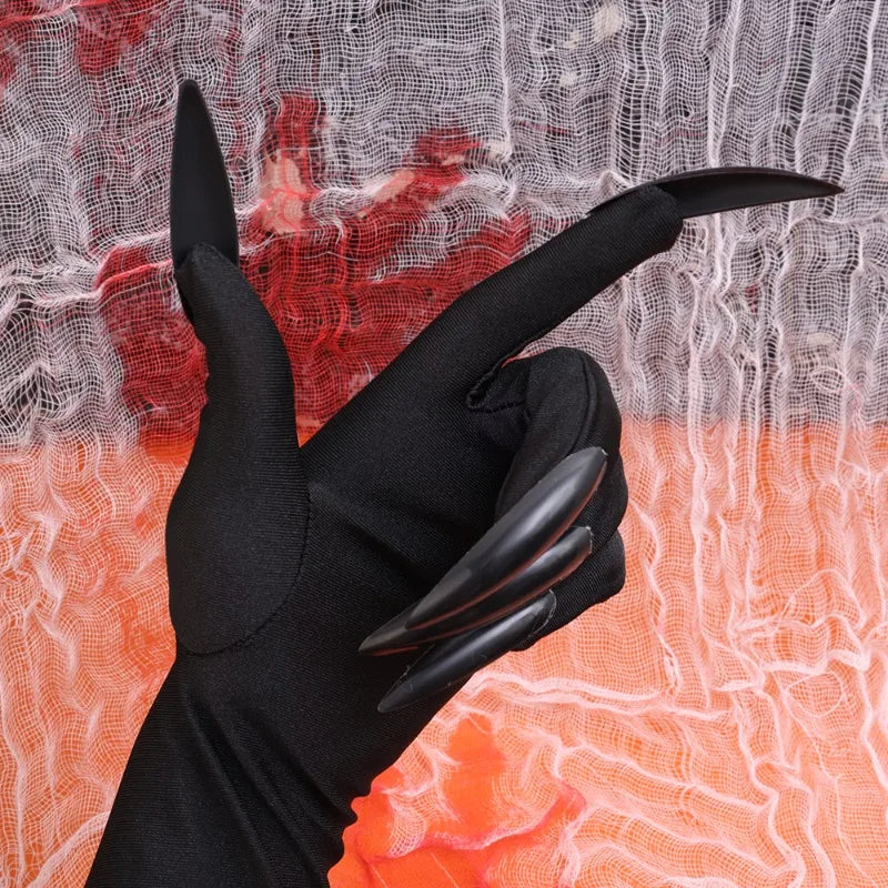 5/1pair Scary Long Nails Gloves Halloween Cosplay Ghost Claw Black Nails Finger Gloves Arm Sleeves Party Costumes Props Supplies