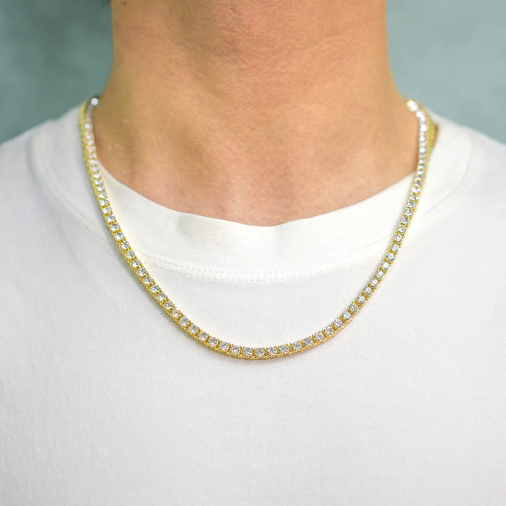 Full Rhinestone 4mm Wide Tennis Link Chain 8/18/20/24 Length Necklace Shiny  Fashion Trendy Jewelry Men Women Hip Hop Gift