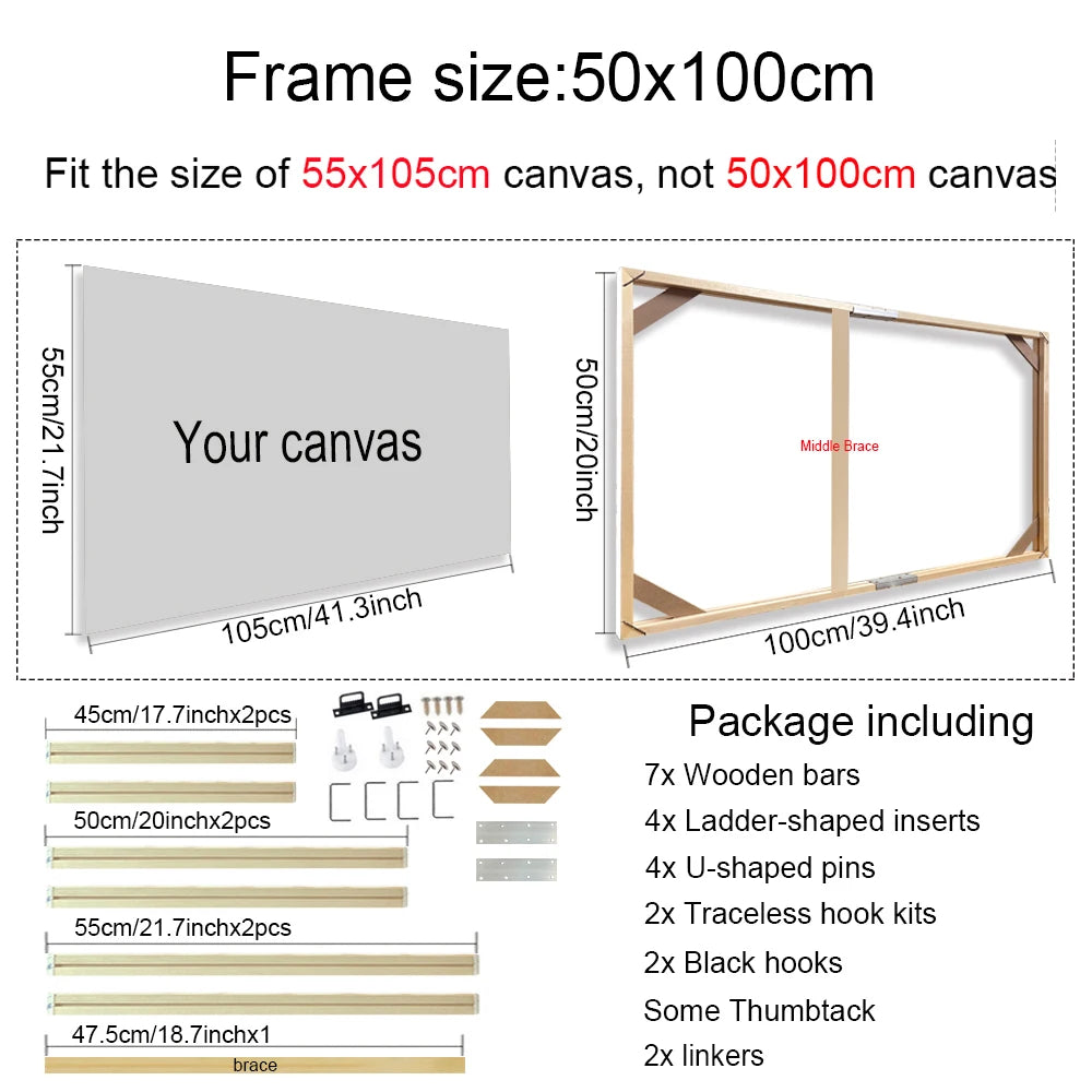 45x95 50x100cm Canvas Frame Wooden Frames Wooden Photo Oil Painting Canvas Diamond Painting Frames Canvas Wood Wall Frame