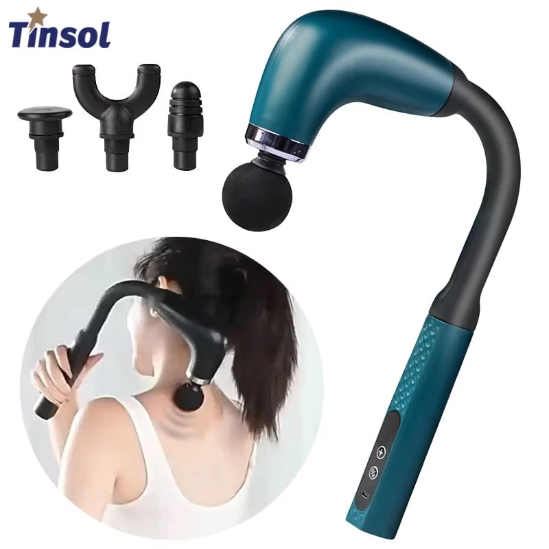 TINSOL Bent Handle Fascia Gun Rechargeable U-Shape Silent High-Frequency Vibration Massager for Muscle Relaxation Back Neck Tool