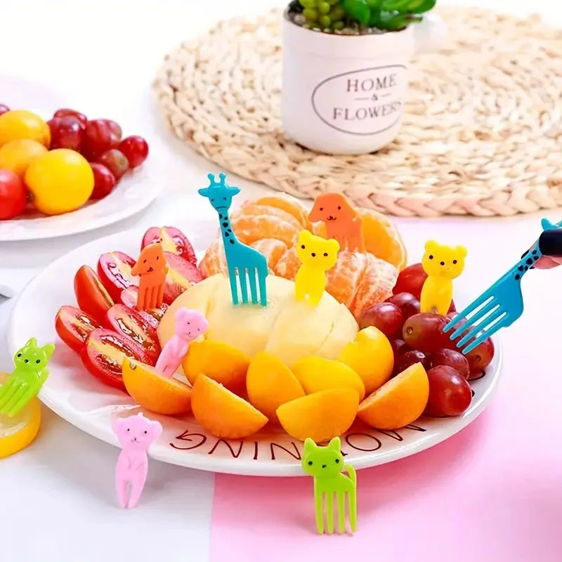 40PCS Fruit Fork Cartoon Kids Cake Fruit Toothpick Mini Animal Fork Food Grade Plastic Bento Lunch Bento Accessories Party Decor