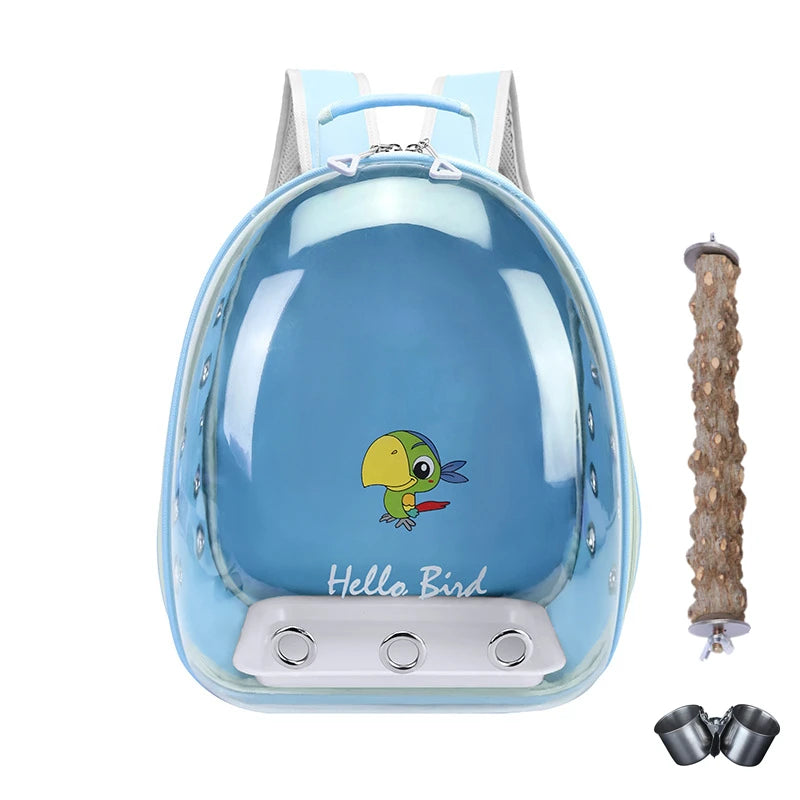 Portable Bird Cage with Prech Feeder and Tray, Acrylic Pet Backpack Bag, Parakeet, Cockatiel, Parrot, Bunny, Travel