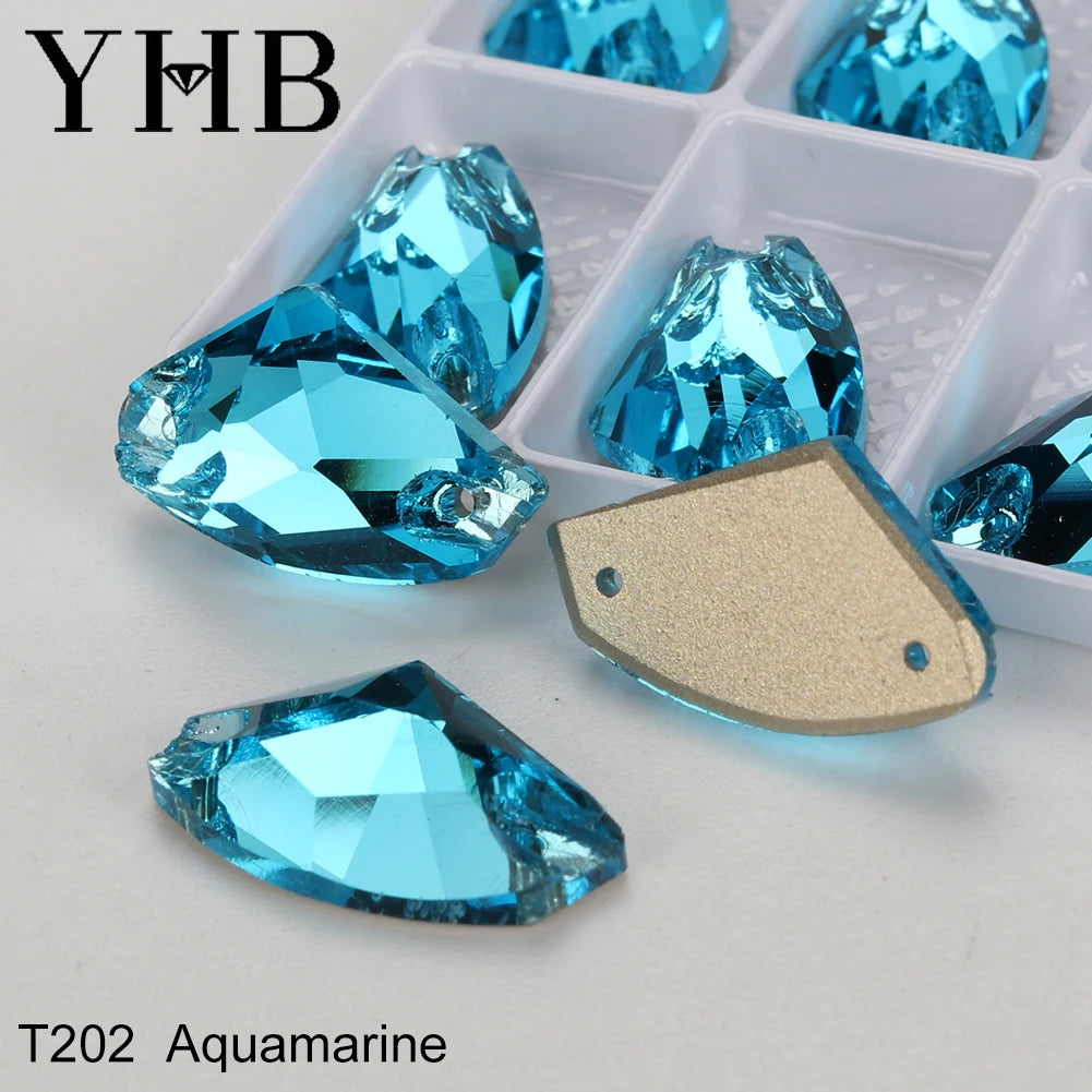 YHB Top Quality Galactic Axe Glass Crystal AB Moonlight Sewing Stones Flatback Sew on Rhinestones For Garment Clothes Bags