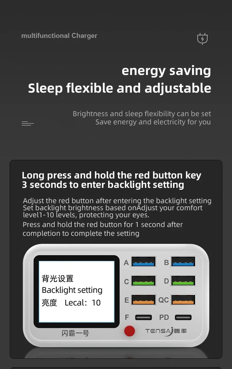 Multi-function Dianba NO.1 Pro 200W 20V 5A PD QC3.0 Fast Wireless Charger 8 Port USB Type C Mobile Phone Charger Desktop Hub