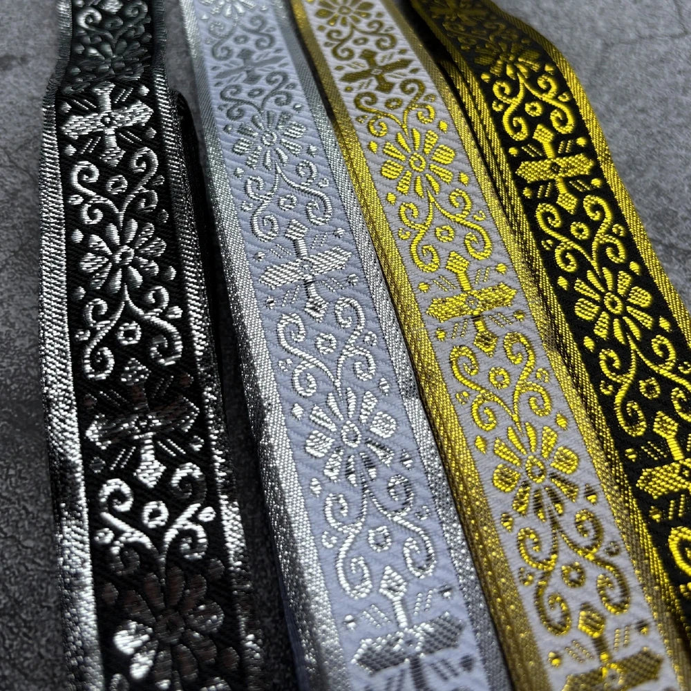 7 Meters 1 Inch 25MM Gold Color Silver Color Vintage Ethnic Embroidery Ribbon Boho Lace Trim DIY Clothes Bag Embroidereds Fabric