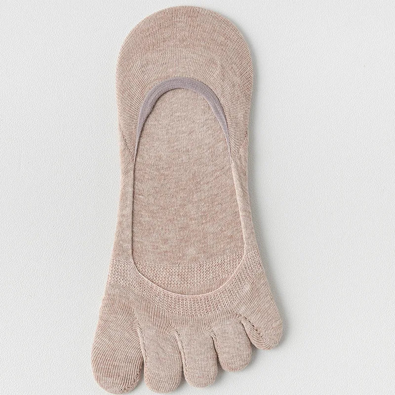 1 Pairs Summer Women Five Finger Socks Pure Cotton Candy Color Thin Breathable Silicone Anti-slip Split-Toe Shallow Boat Socks