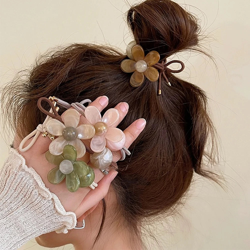 5Pcs New Fashion Women Sweet Hair Tie Set Cute Flower Elastic Hair Bands Hair Ropes Scrunchies Headwear Hairs Accessories