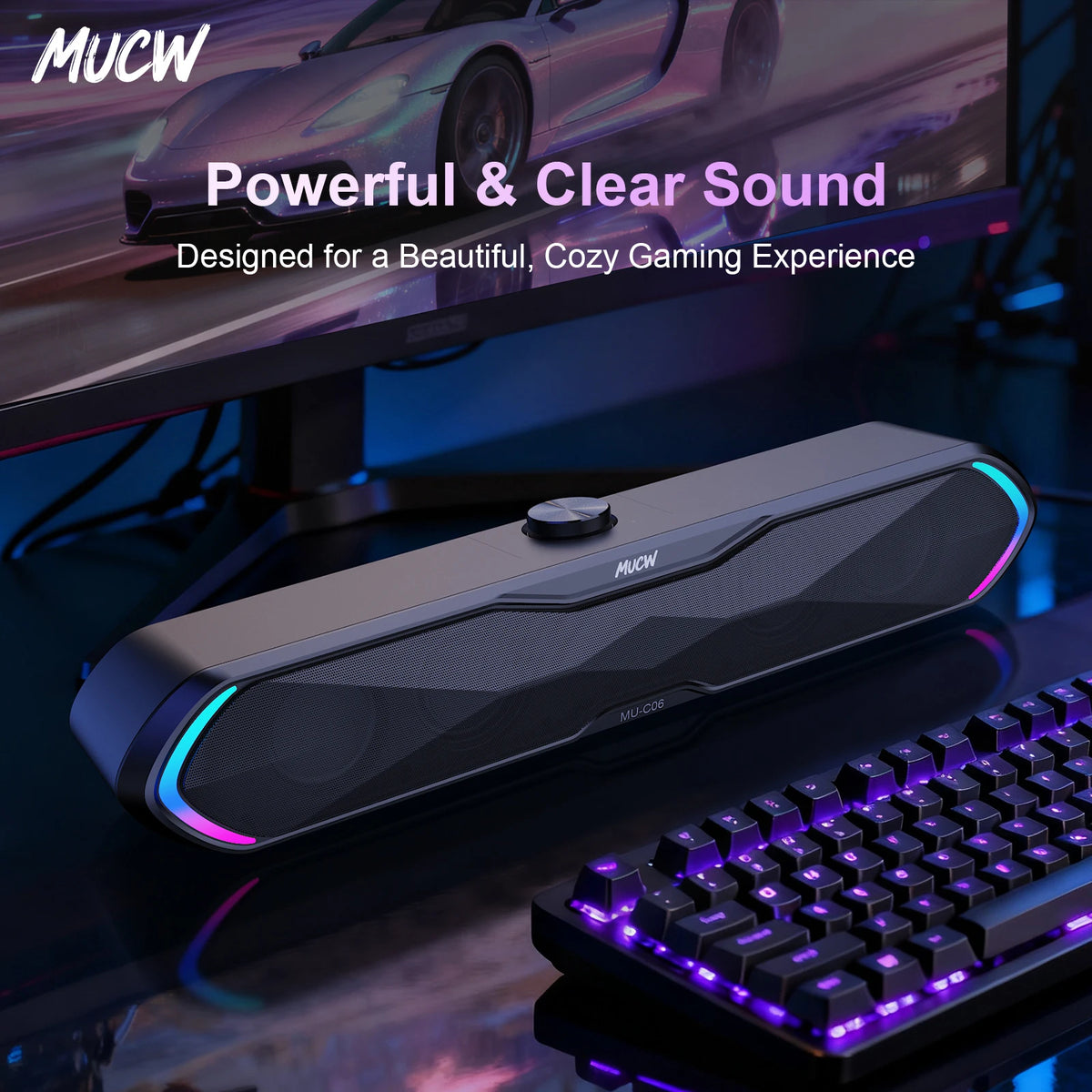 MUCW MU‑C06 PC Soundbar RGB Gaming Computer Speaker USB Plug Play