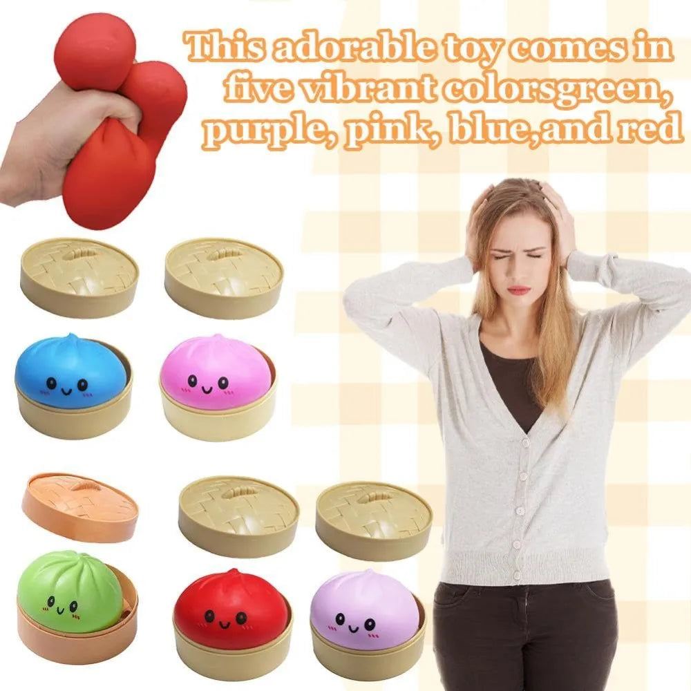 Simulation Food Dumpling Squishy Squeeze Ball Colorful Sensory Fidget Toy with Steamer for Stress Relief Home Desktop Decor Gift