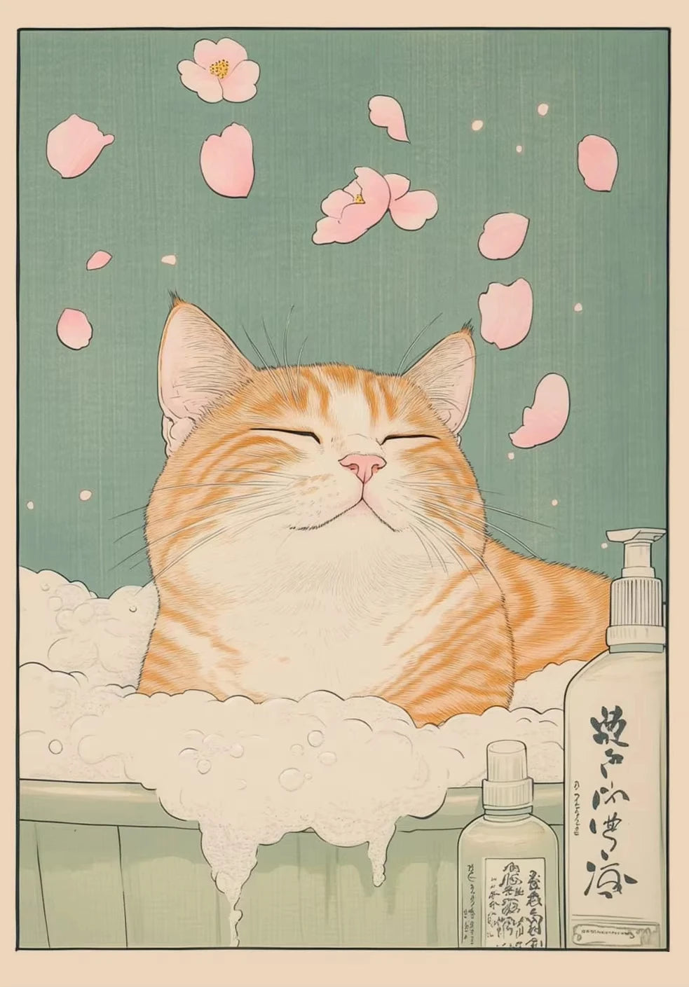 Cat in the Bathtub Japanese Vintage Classic Tiger Cat Wall Art Japanese Bathroom Toilet Poster Home Living Room Bedroom Decor