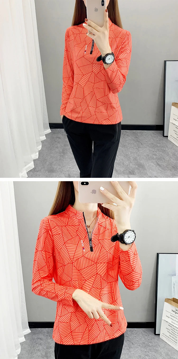 Outdoor Running Long Sleeve T-shirt Women Hiking Breathable Sport Sweatshirt Elasticity Camping Mom Quick Dry Fashion Print Top