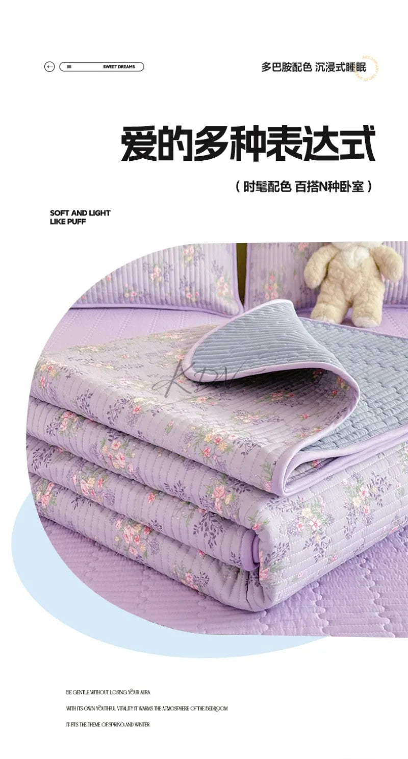 Thickened Quilted Bedspread for Single Double Bed Floral Soft Breathable Summer Quilt Machine Washable Dust-proof Bed Cover Set