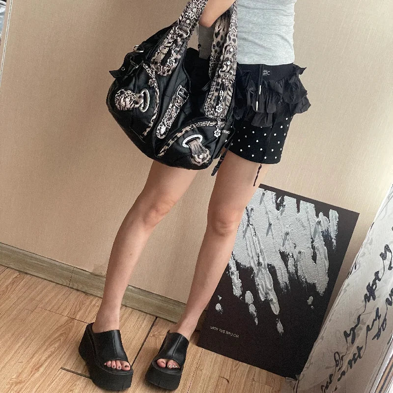 Vintage Red Leopard Print Hobo Bag Leather