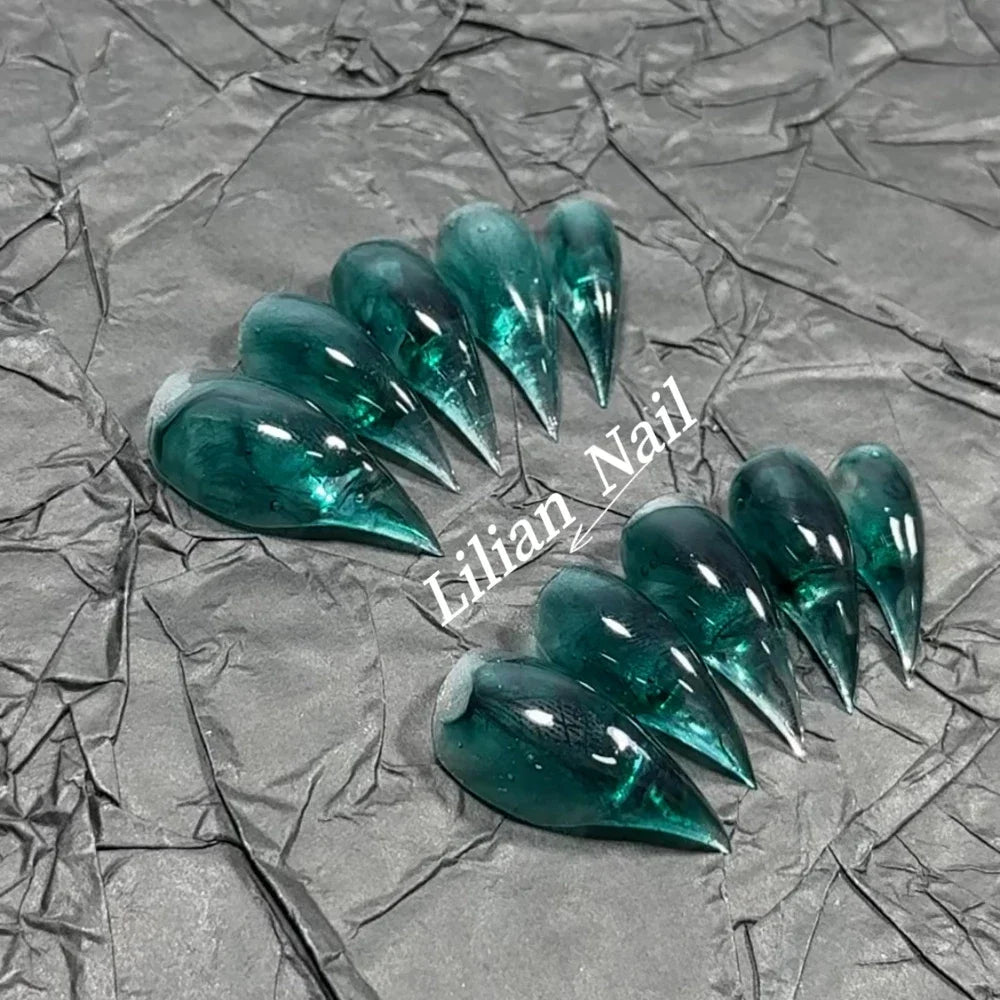 10Pcs Spice Girl Colorful Handmade Full Cover False Nail Y2K Long Dragon Shape Claw Cat Eyes Gradients Reusable Press On Nails