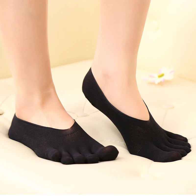 3 Pairs/Lot Five Finger Summer Invisible Toe Cotton Thin Solid Soft Shallow Mouth Breathable Deodorant No Show Woman's Socks