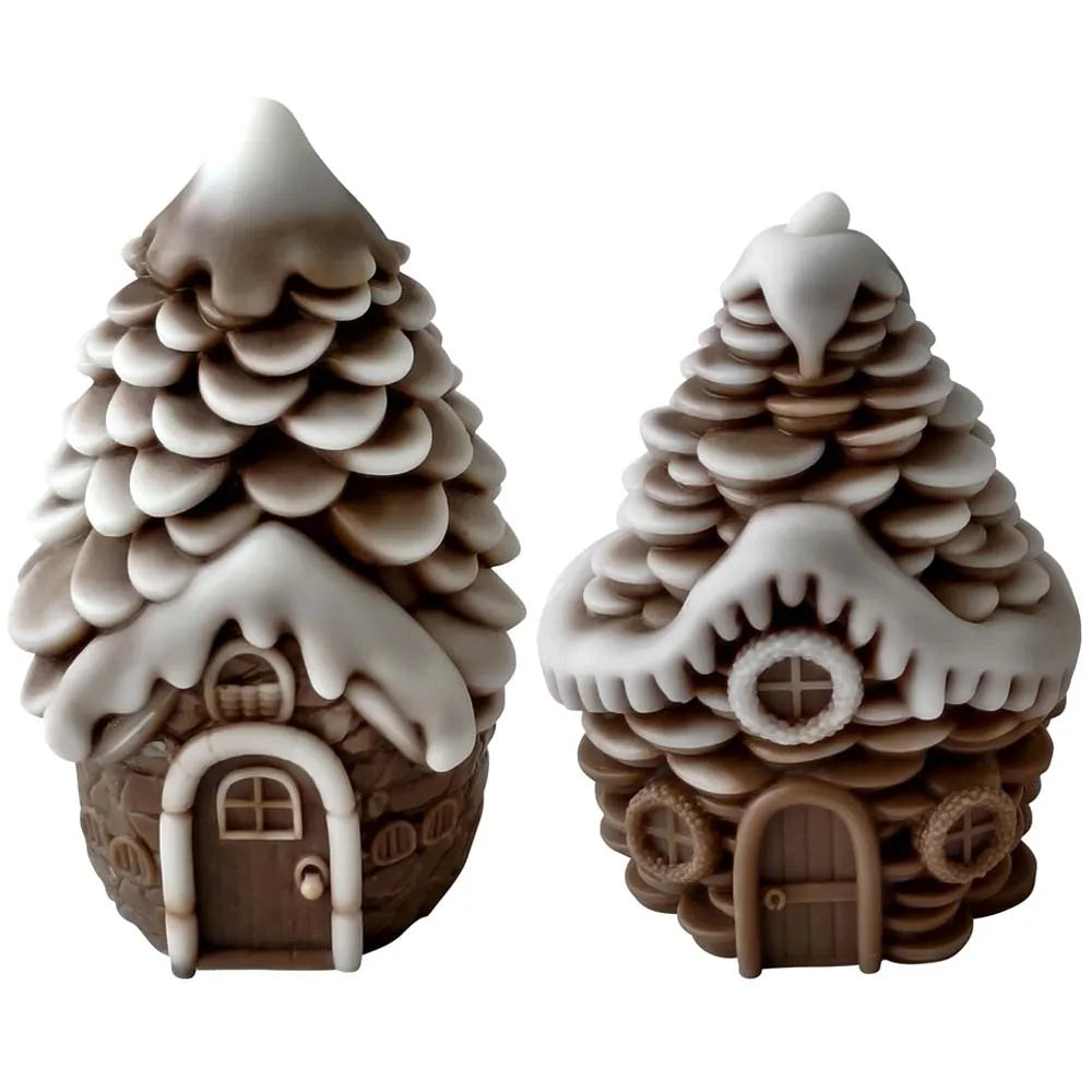 3D Pine Cone Snows House Silicone Candle Mold DIY Handmade Christmas Ornaments Plaster Concrete Mold Xmas Craft Party Deco