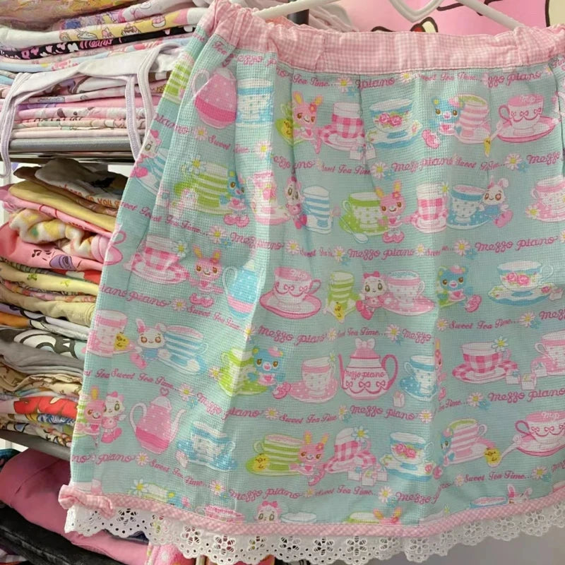 Japan Sweet Lolita Style Cake Mini Skirts Women Kawaii Cartoon Embroidery Bow Pleated Skirts Y2k Short Fairy Skirt Faldas Mujer