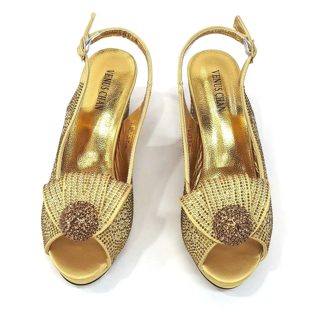 Golden Wedding Shoes and Bag Set, Diamond Decor