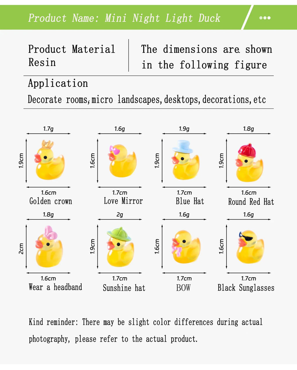 10/20/50pcs Luminous Mini Duck Tiny Resin Duck Little Duck