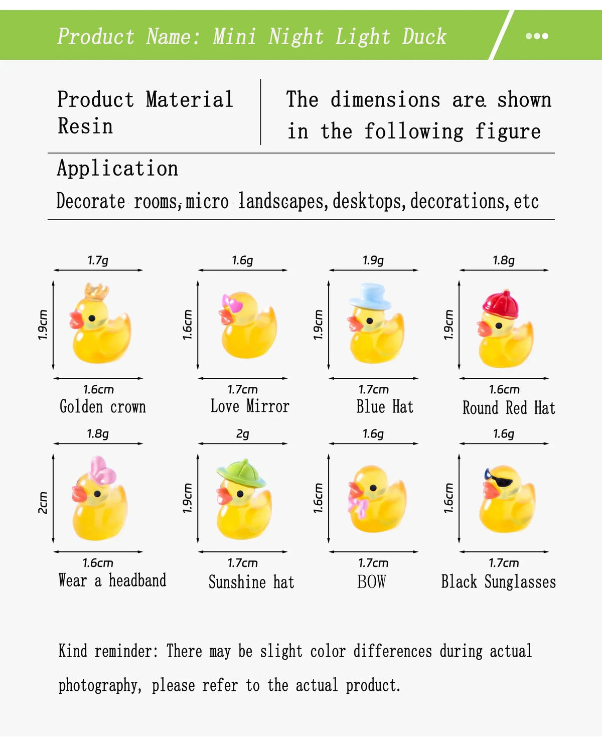 10/20/50pcs Luminous Mini Duck Tiny Resin Duck Little Duck
