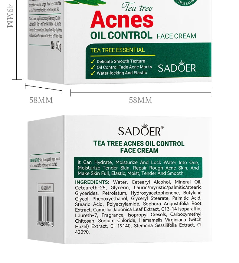 Tea Tree Acne Removing Cream Facial skincare Oil Control Face Gel Creams Hydrating Moisturizing Facial Cream Skin Care Set