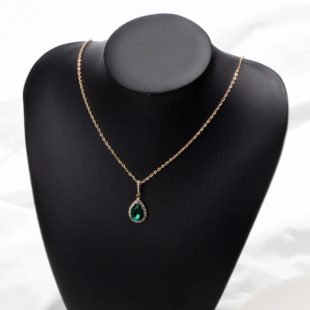Zircon Drop Pendant Necklaces Stainless Steel