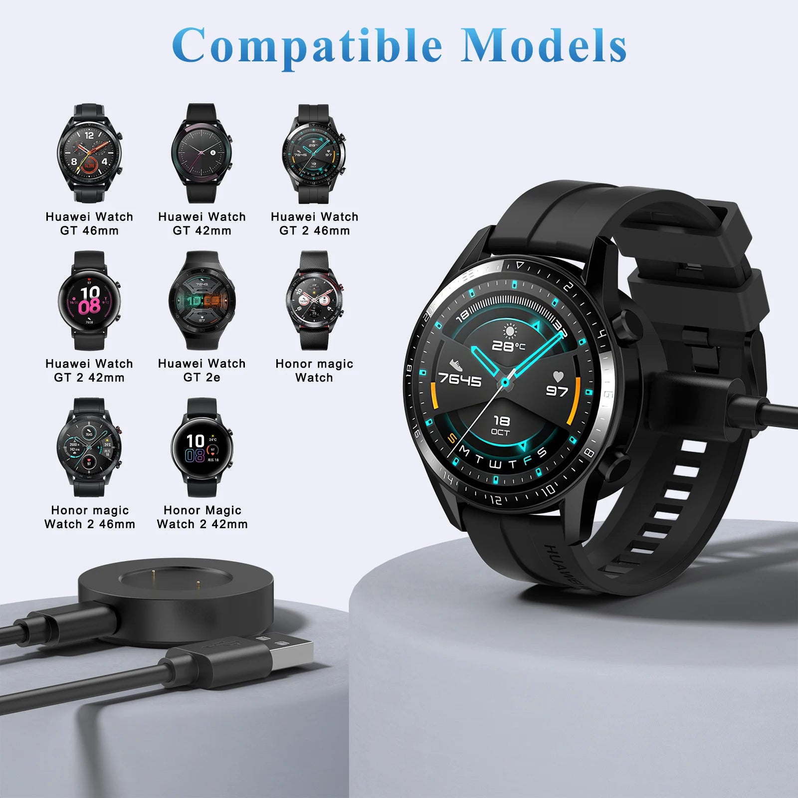Magnetic USB C Charging Holder For Huawei Watch GT GT2 42mm 46mm GT 2e Wireless Charger Cable For Honor Magic Watch 2 42mm 46mm