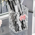 1pc Clear Acrylic Desk Organizer with Bow Accent-Durable Pen Holder and Storage Basket for Office Supplies,Pens,and Accessories