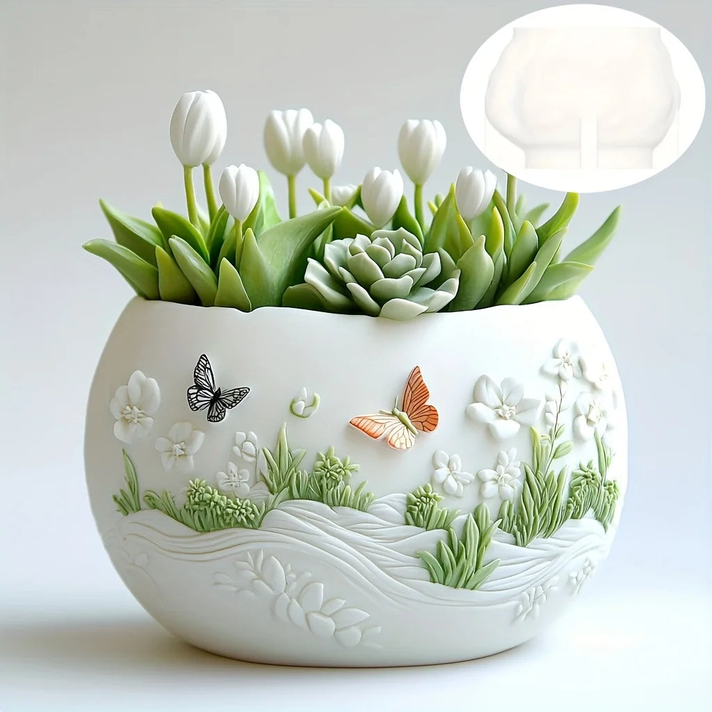 Sea Bay Canyon Relief Succulent Plant Flower Pot Resin Silicone Mold Mountain Range Sea Sunrise Relief Storage Box Gypsum Molds