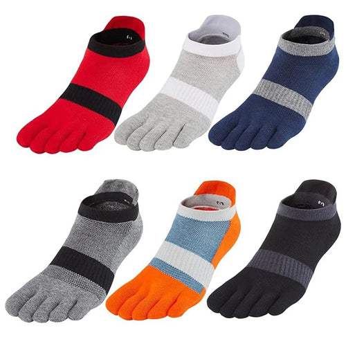 1/5 Pairs Men's Mesh Toe Socks Color Block Striped Low Cut Five Finger Running Sport Socks Breathable Anti-Bacterial Toe Socks