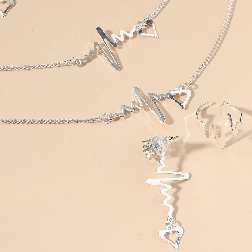 5 Pts Heartbeat Love Zircon Necklace Bracelet Ring Earrings