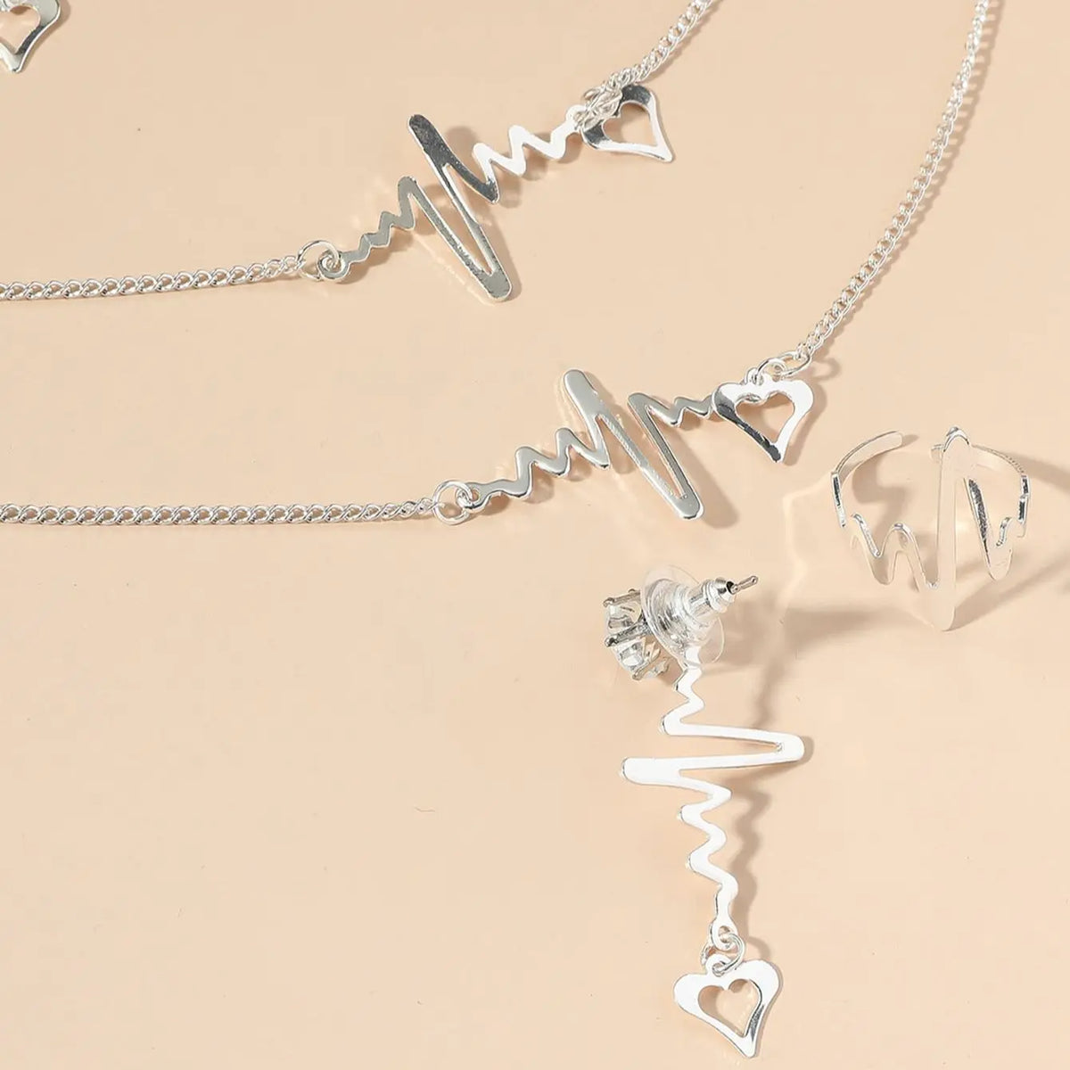 5 Pts Heartbeat Love Zircon Necklace Bracelet Ring Earrings
