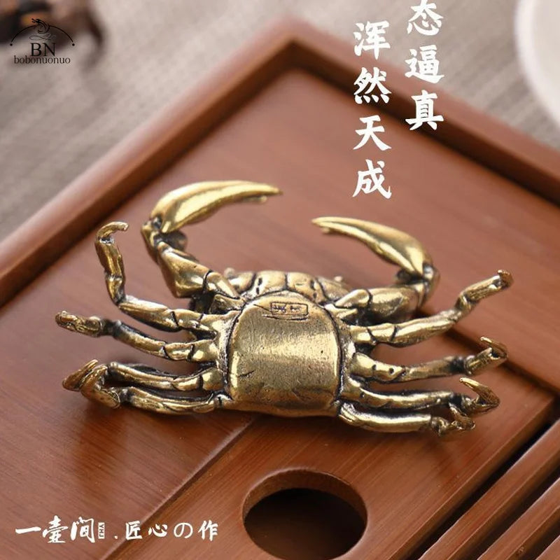 60G Brass Crab Small Statue Ornament Copper Handmade Antique Animal Miniature Figurine Office Desk Decoration Home Decor Craft
