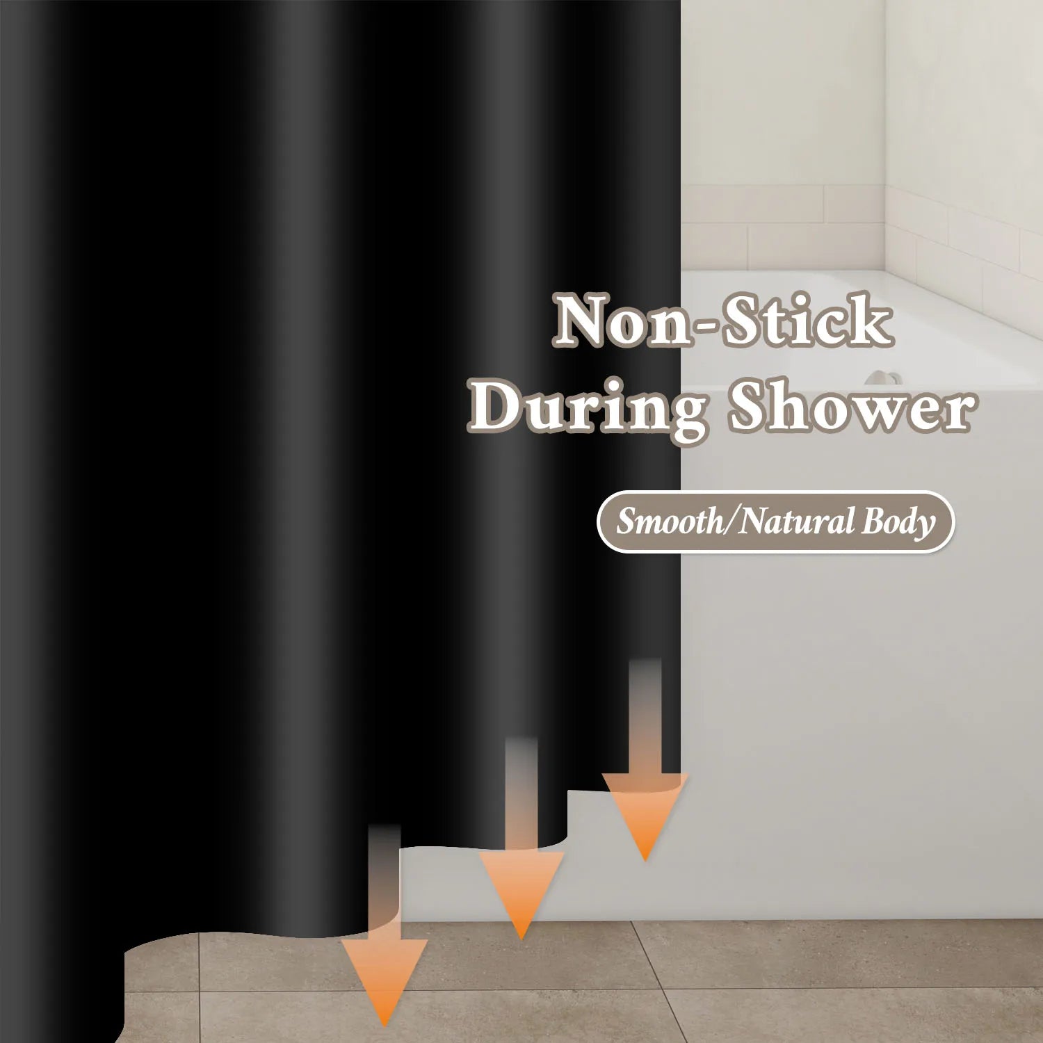 1pc Minimalist Black Shower Curtains, Basic soild-color waterproof bathroom accessories