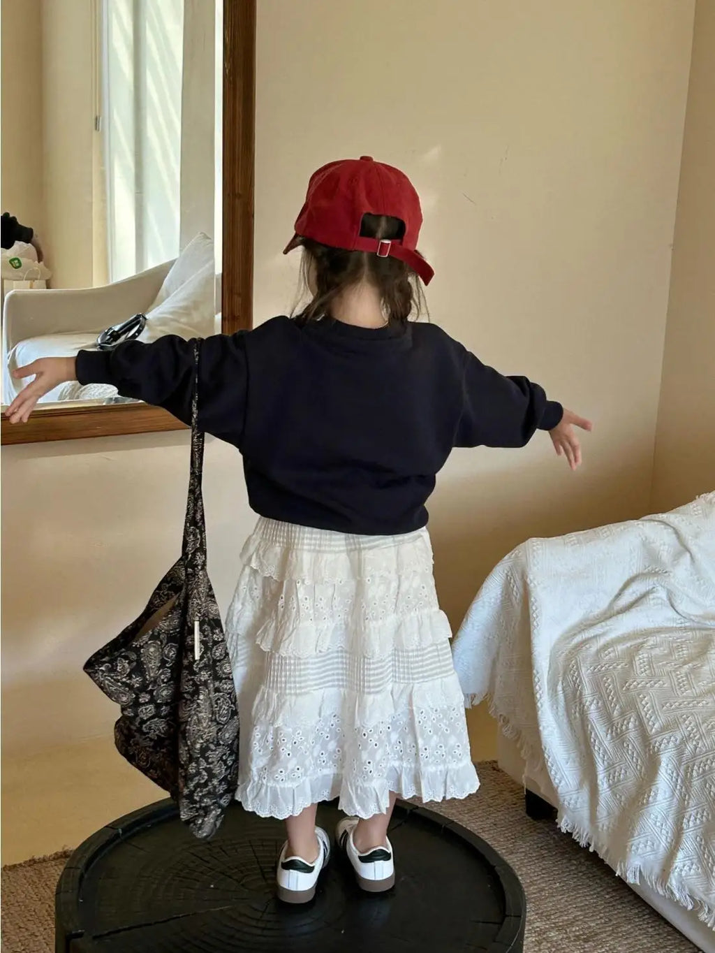 Korean Girls 2024 Navy Blue Cute Rabbit Sweatshirt+ White Lace Cake Skirt Girl 2pcs Cotton Set Fashion Baby Spring Autumn Outfit