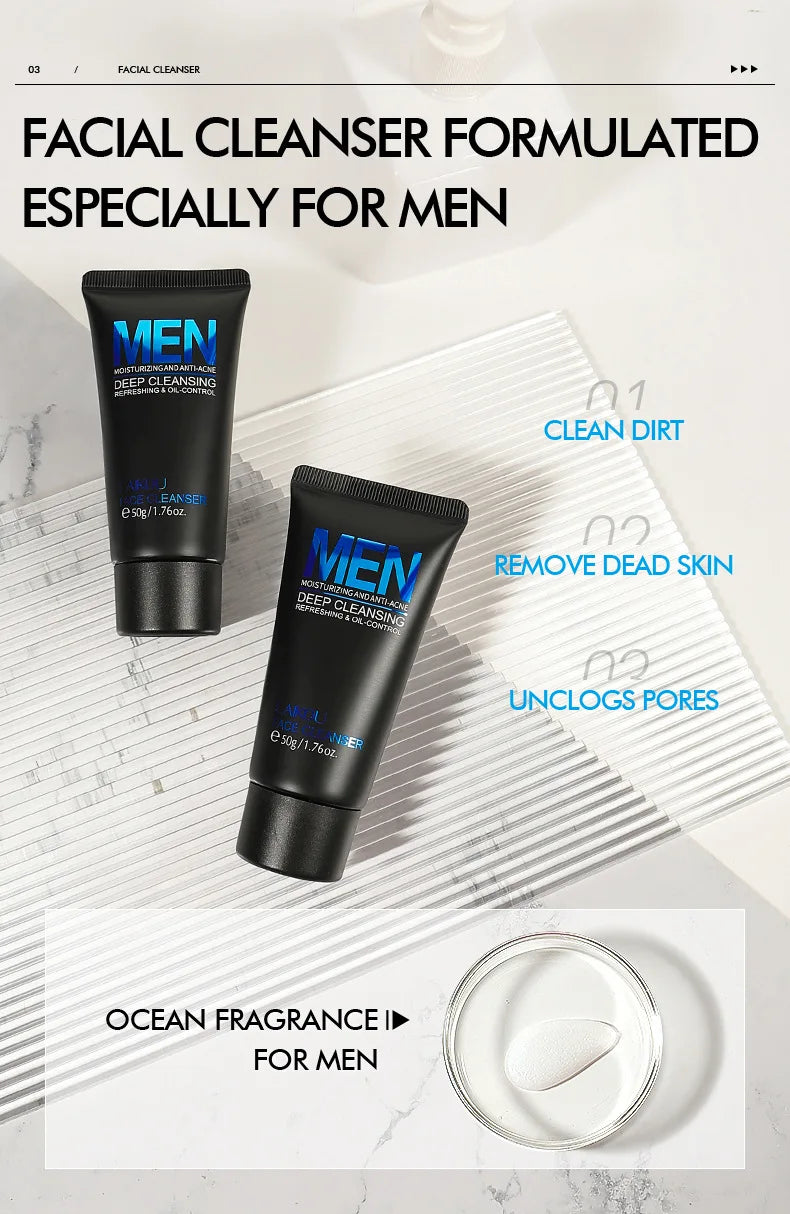 LAIKOU Men Facial Cleanser Face Wash Moisturizing Man Skin Care Oil Control Blackhead Remove Scrub Cosmetics Deep Norishing 50g