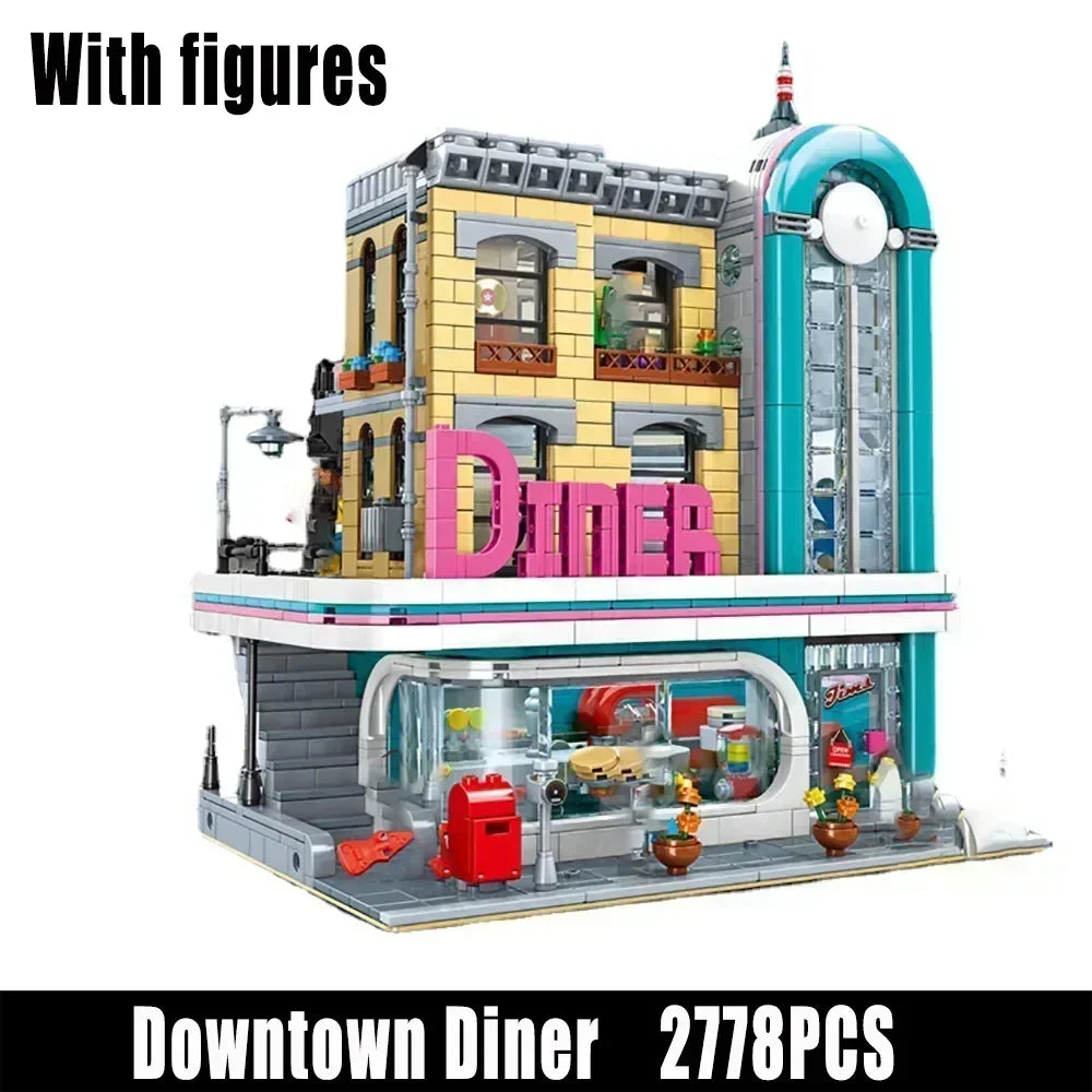 Creatoring Expert Pet Book Shop Town Hall Downtown Diner Model Moc Modular Building Blocks Brick Bank Cafe Corner Toys Parisian