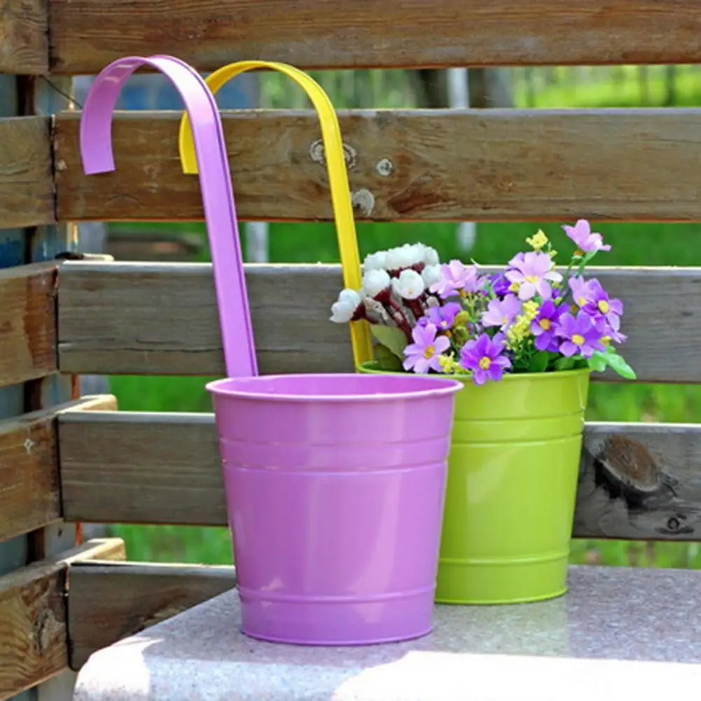 Hanging Flower Pot Natural Style Iron Metal Bucket Balcony Courtyard Home Decor Cafe Hook Wall Pot Flower Pot Garden Decoratiom