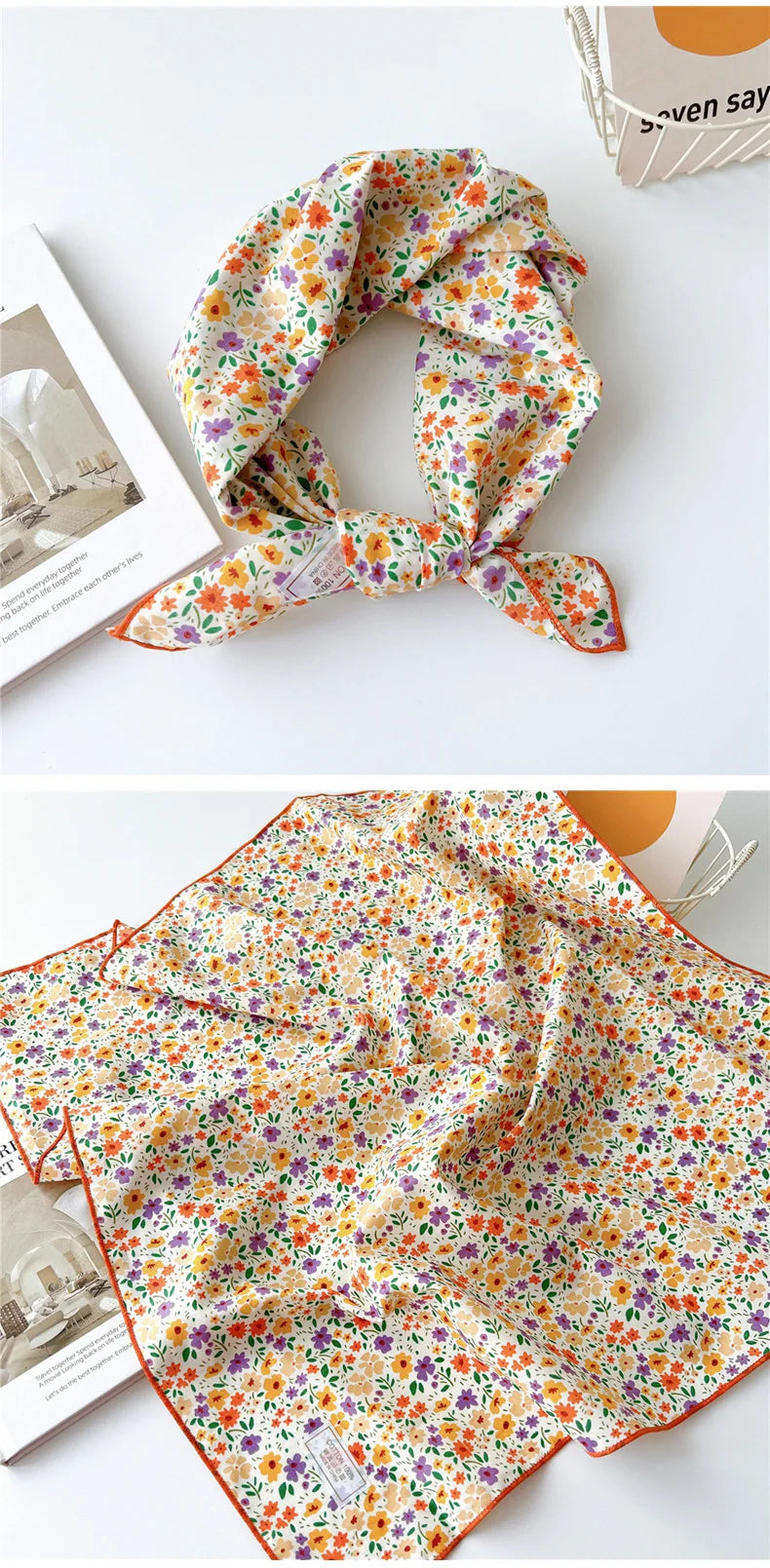 60cm Flower Print Cotton Bandanas Square Scarf Women Girls Headband Accessories Handkerchief Neckerchief Hairscarf Hairscarf