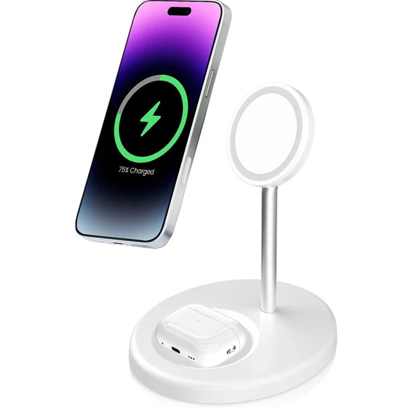2 In 1 Fast Wireless Charging Station Dock Magnetic Wireless Charger Stand Phone Earphone For iPhone 16 15 14 13 12 For Airpods