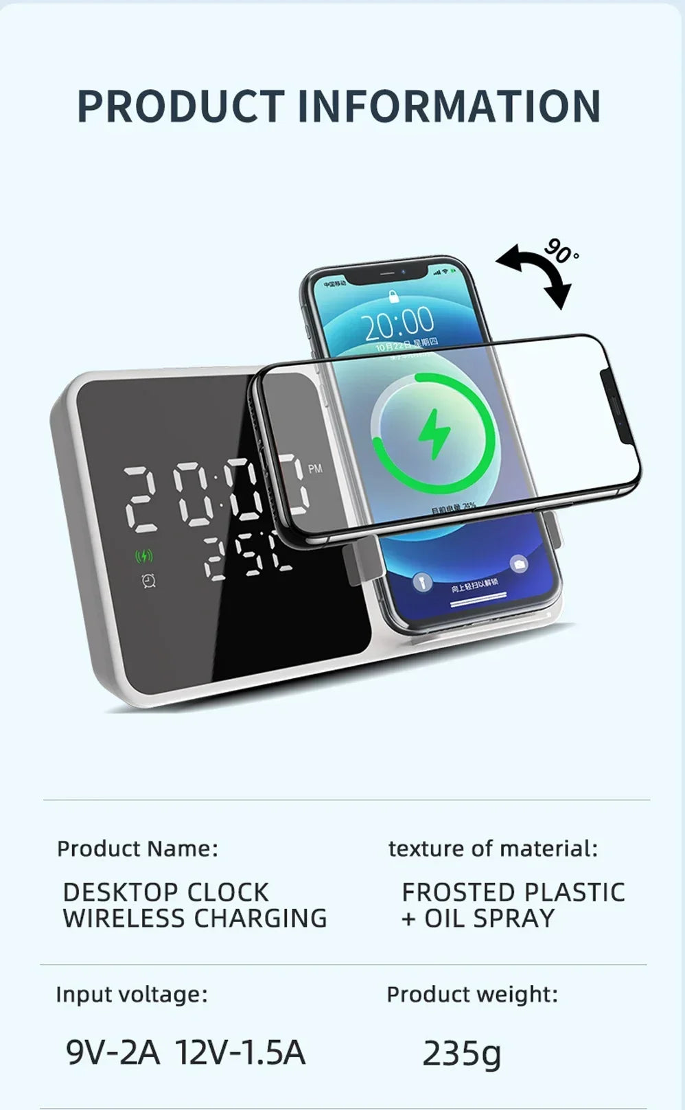 Wireless Charger Pad Stand with Alarm Clock Thermometer for iPhone 14 13 12 11 X Xiaomi Samsung 15W Phone Fast Charging Station