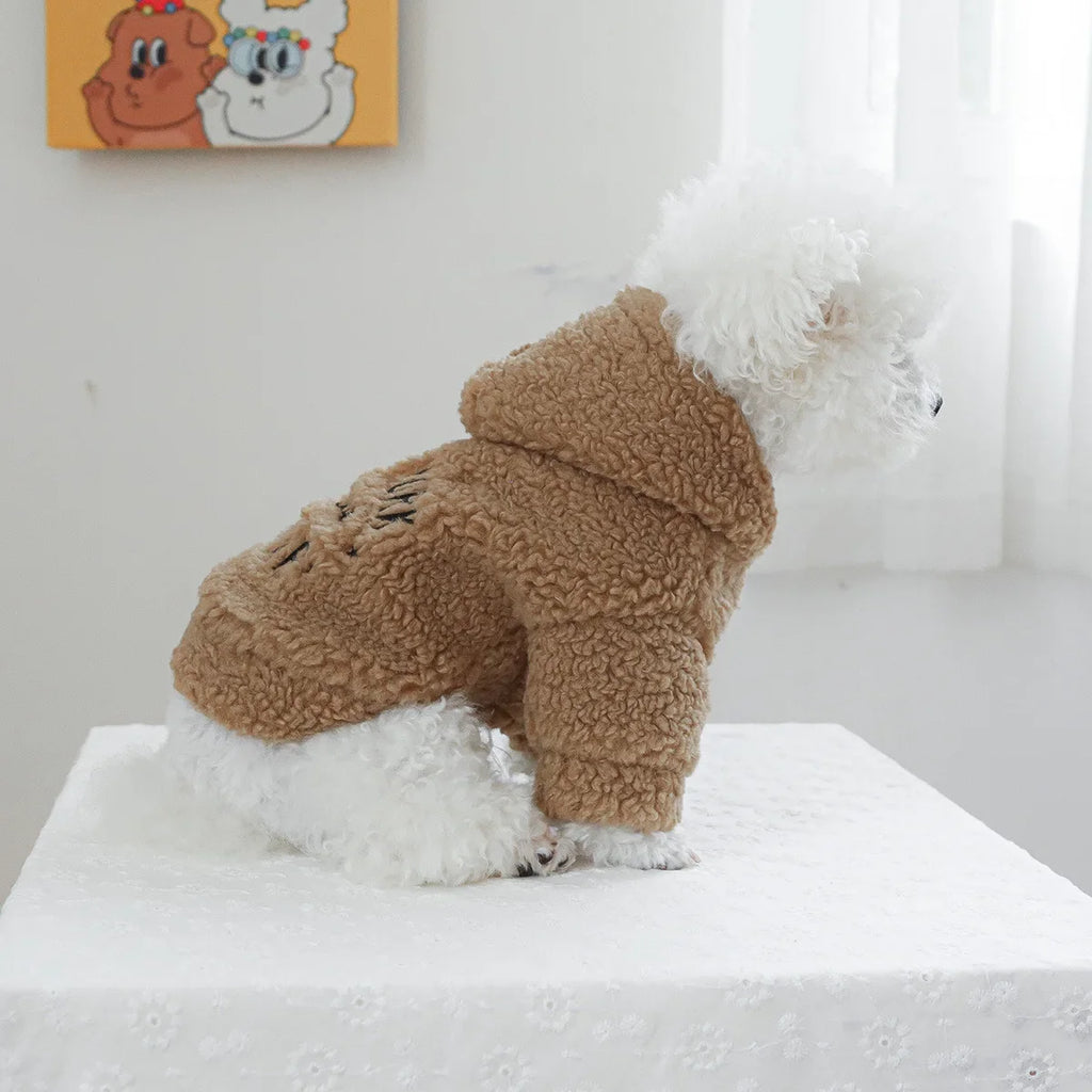 Autumn and Winter Pet Lamb Fleece Hooded Jacket Puppy and Cat Clothes New Models Thick and Warm Letter Hoodie Pet Clothes