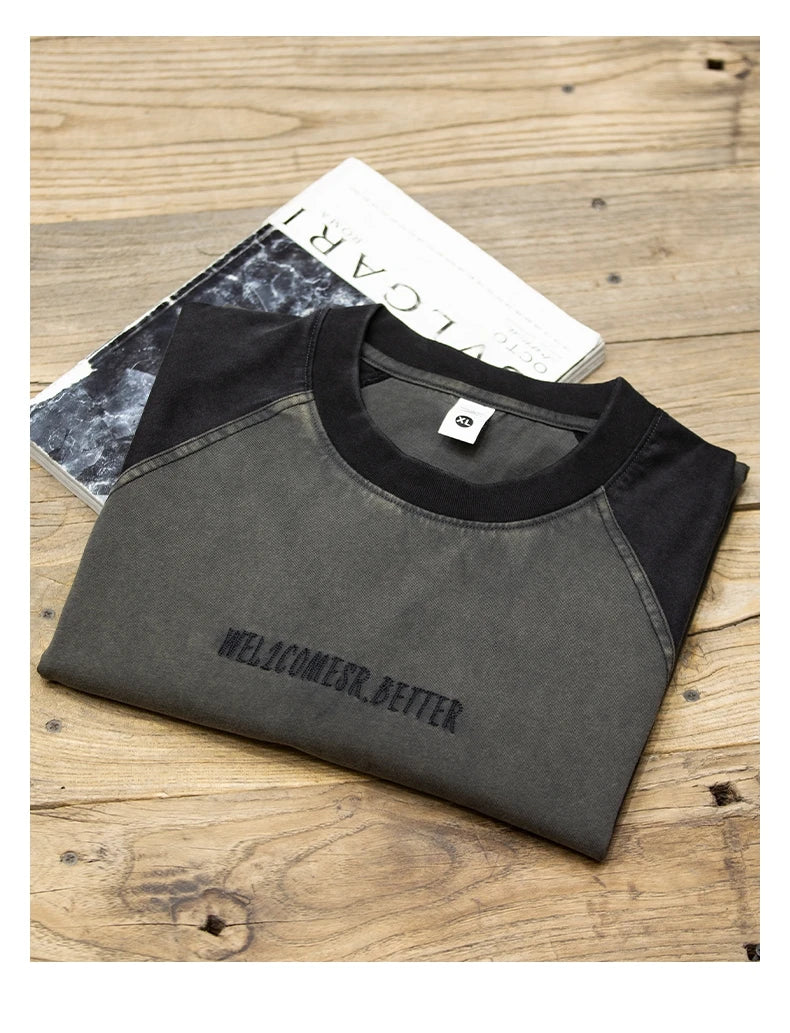 Spring Autumn High Quality Cotton Long Sleeve T Shirt Men Plus Size Patchwork Sweatshirt Korean Streetwear Fashion Sport Tops