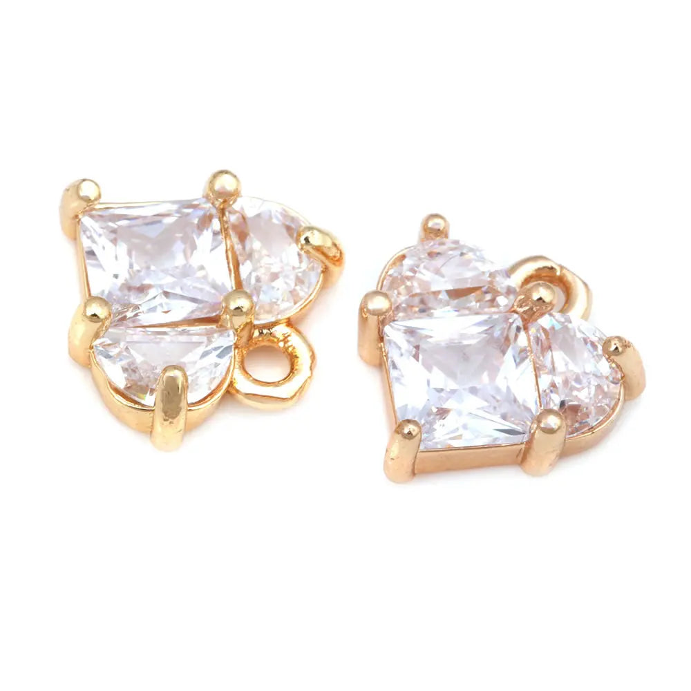 18K Gold Color Brass and Zircon Heart Charms Pendants