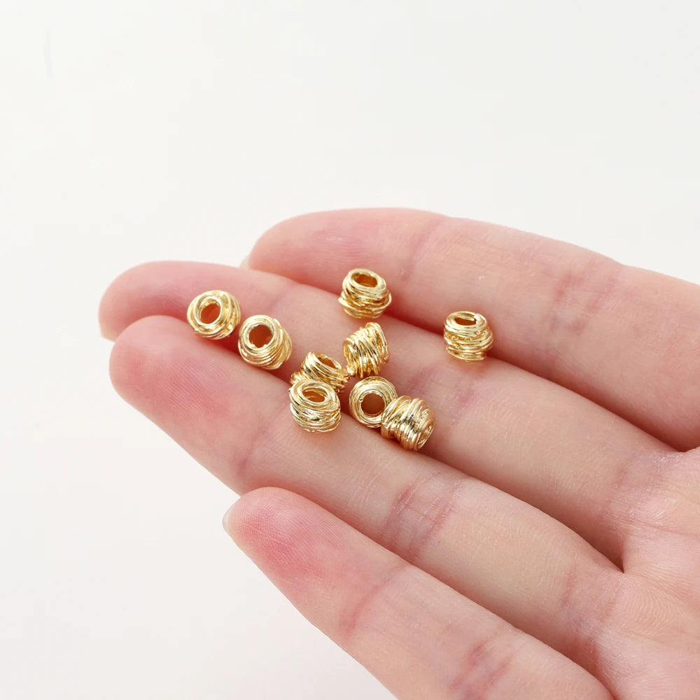 10/30/50Pcs/Pack 14K/18K Gold Plated Brass Weaving Ball Spacer Beads