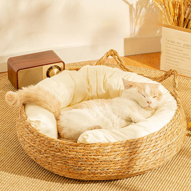 Wicker Cat Bed With Scratcher Mat