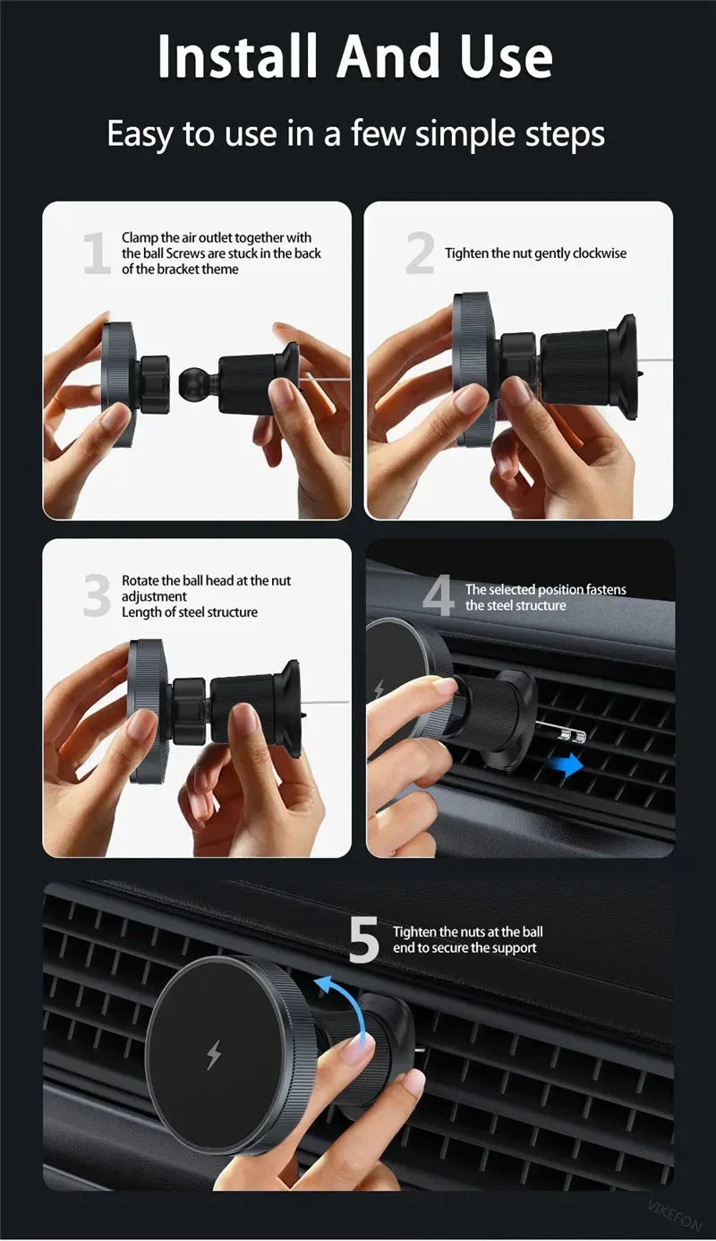 Magnetic Car Wireless Charger Stand Bracket Magnet Car Phone Holder Mount Fast Charging Station for iPhone 15 14 13 12 Pro Max