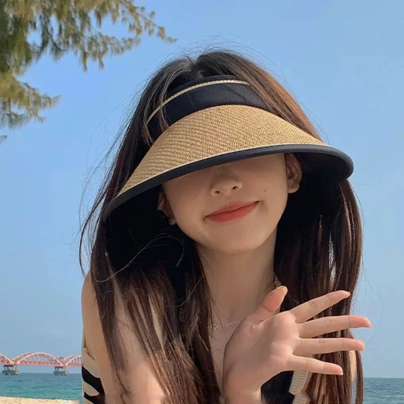 3 Colors Foldable Wide Brim Straw Sun Hats Portable UV Protection Cap Breathable Sunscreen Hat for Women Men Outdoor Beach Hat