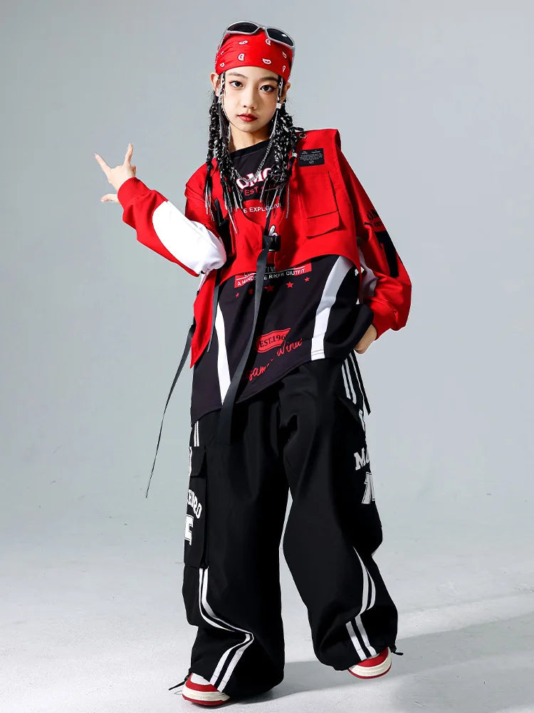 Boys Hip Hop Cool Sweatshirt Vest Cargo Pants Girls Fashion Jazz Street Dance Costume Children Clothes Set Kids K-pop Streetwear